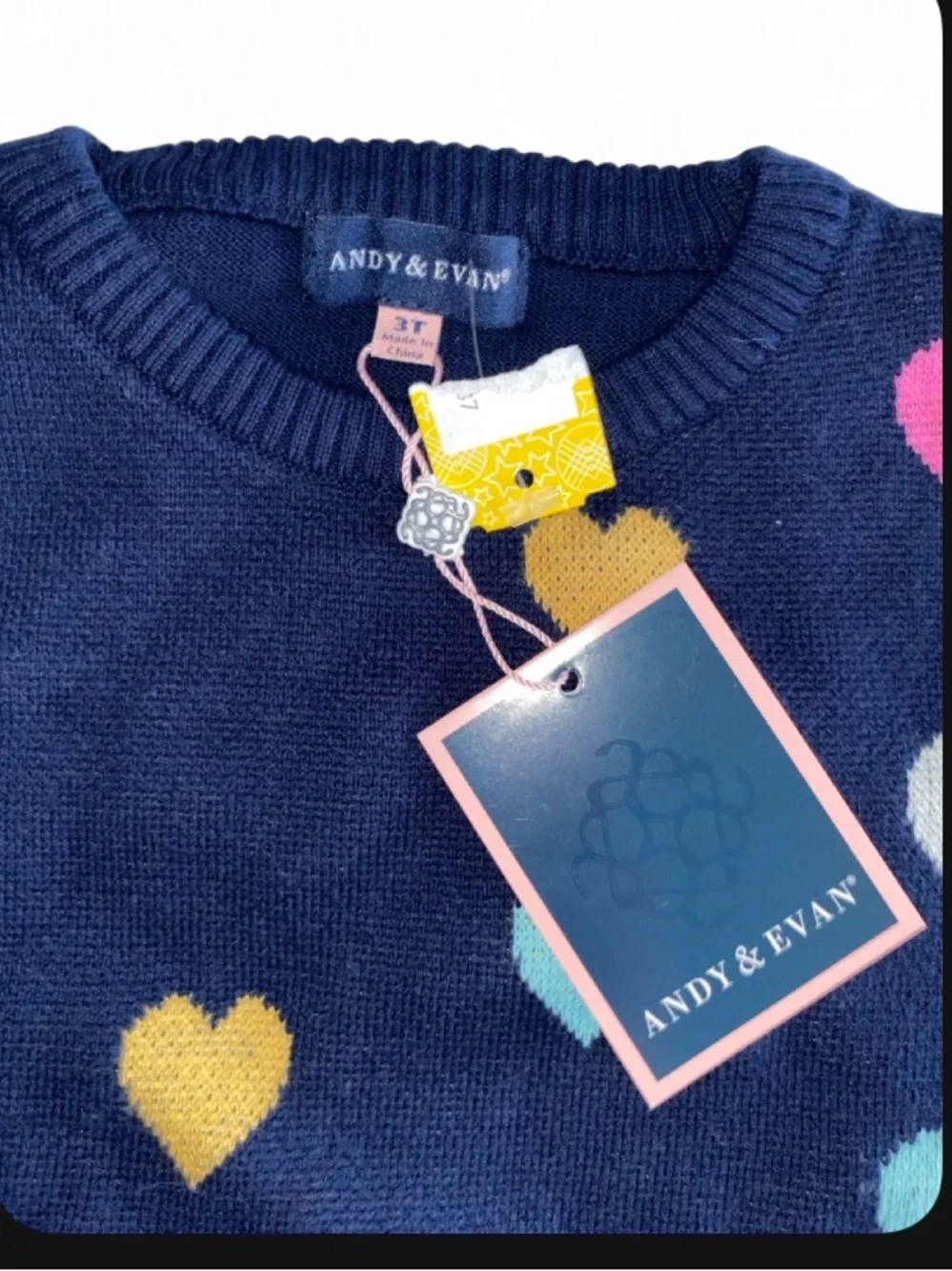 Andy & Evan Navy Sweater with Colorful Heart Accents